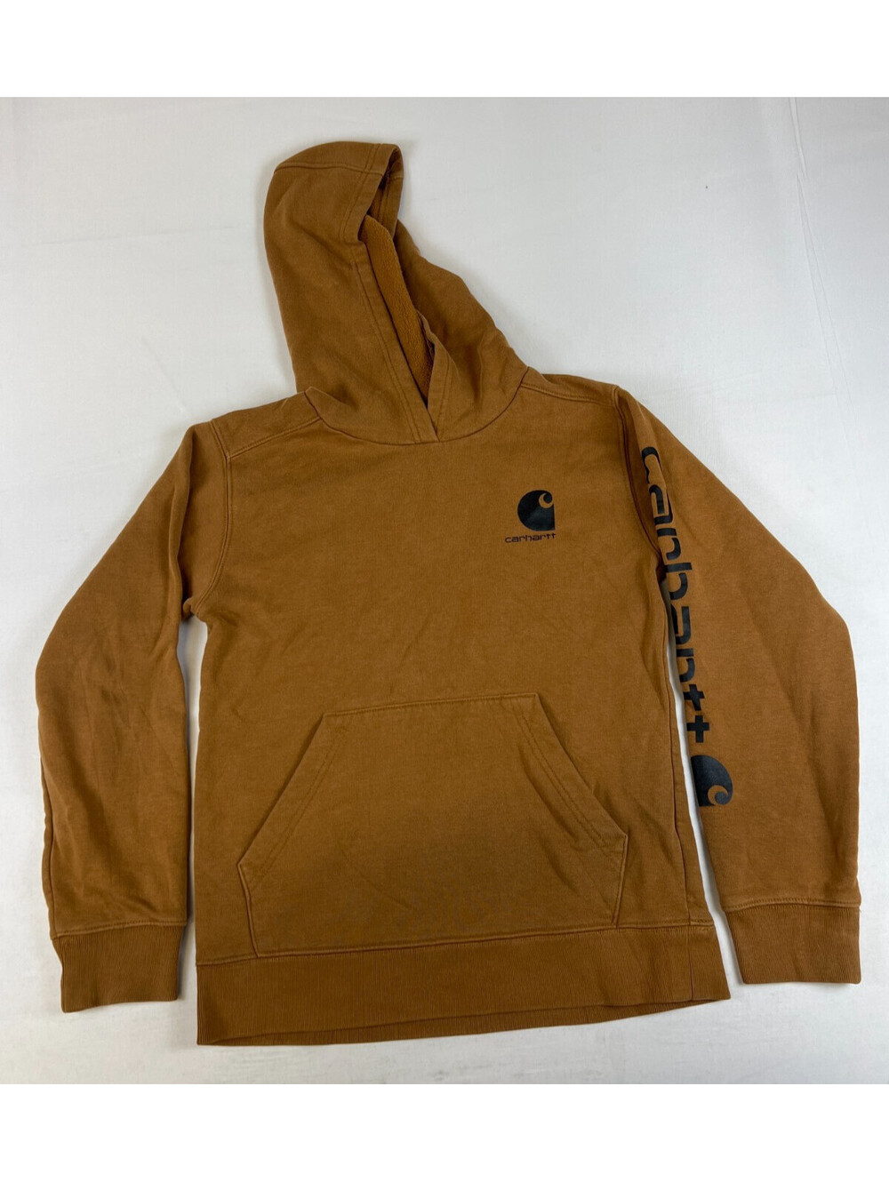 Carhartt Kids Youth Brown Logo Sleeve Hoodie Sweatshirt Size M 10-12
